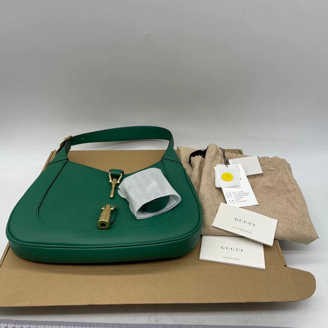Gucci Jackie 1961 Green Grained Leather Bag Small with Adjustable Strap