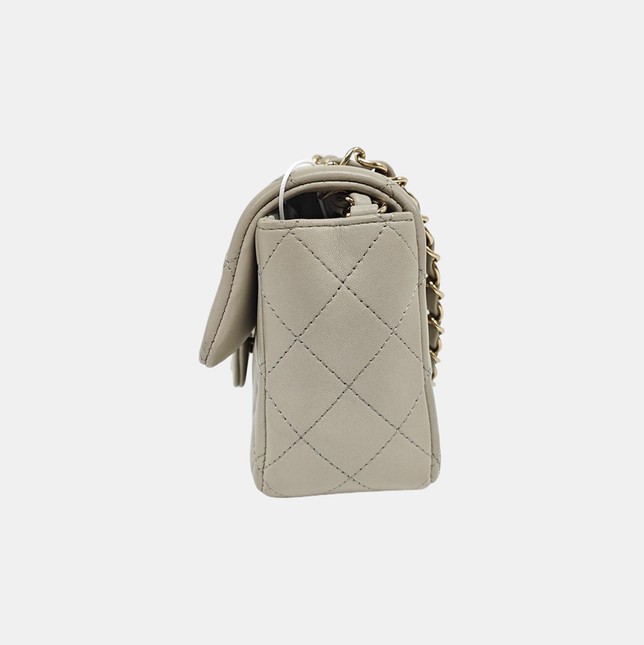 Chanel Classic Flap Rectangular Mini Grey Lambskin Leather Gold Hardware Microchip