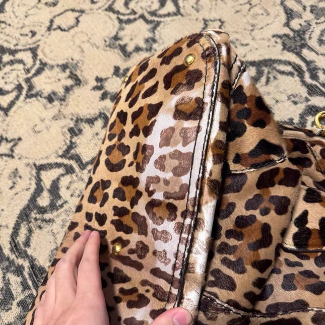 Prada Cheetah Print Large Brown Pony-style Calfskin Tote with Strap