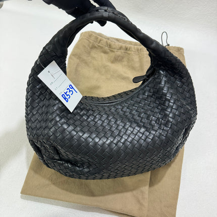 Sold Bottega Veneta Black Belly Hobo Intrecciato Nappa Leather Handbag