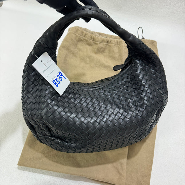 Sold Bottega Veneta Black Belly Hobo Intrecciato Nappa Leather Handbag