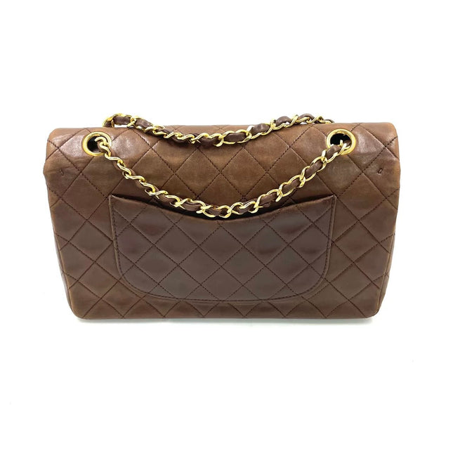 Chanel Classic Flap Rare Vintage Medium Brown Lambskin Leather 24k Gold Hardware 1989-1991