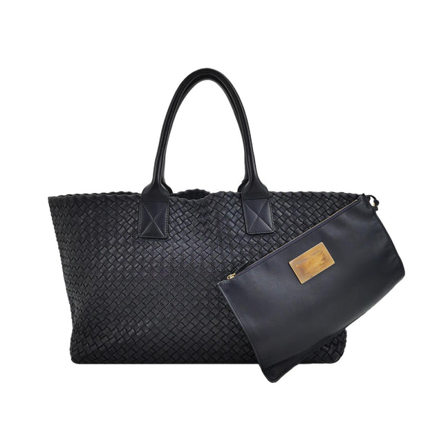 Bottega Veneta Cabat MM Intreccio Leather Tote Bag Navy 40cm
