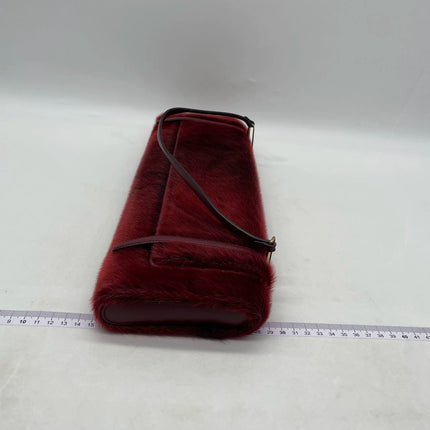 Loewe East West Burgundy Leather Fur Handbag Vintage