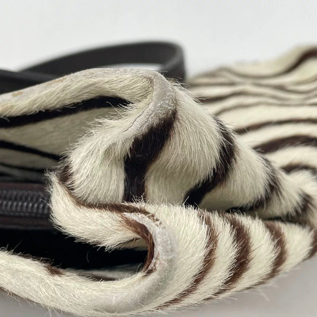 Prada Zebra Print Pony-style Calfskin Leather Brown Shoulder Bag