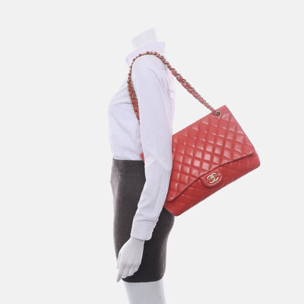 Sold Chanel Classic Flap 2009 Maxi Red Lambskin Leather Gold-tone Hardware