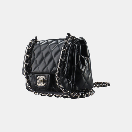Sold Chanel Classic Flap Mini Square Black Patent Lambskin Crossbody Bag, 2012-2013