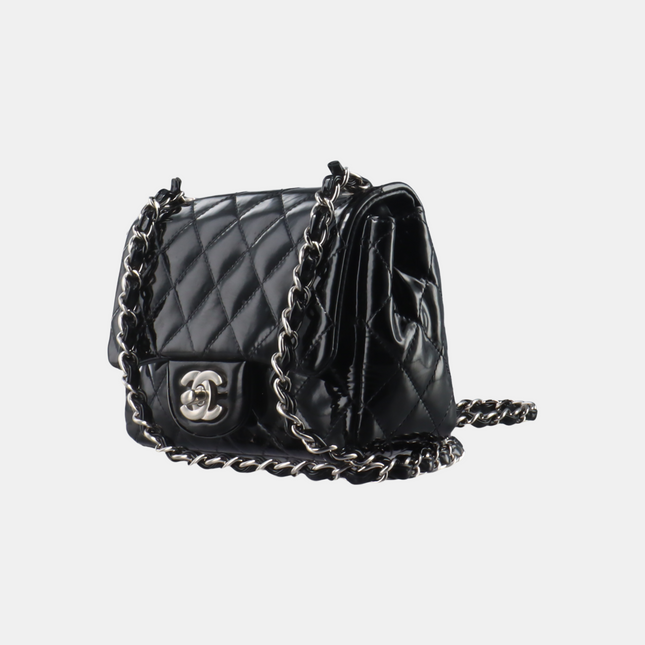 Sold Chanel Classic Flap Mini Square Black Patent Lambskin Crossbody Bag, 2012-2013