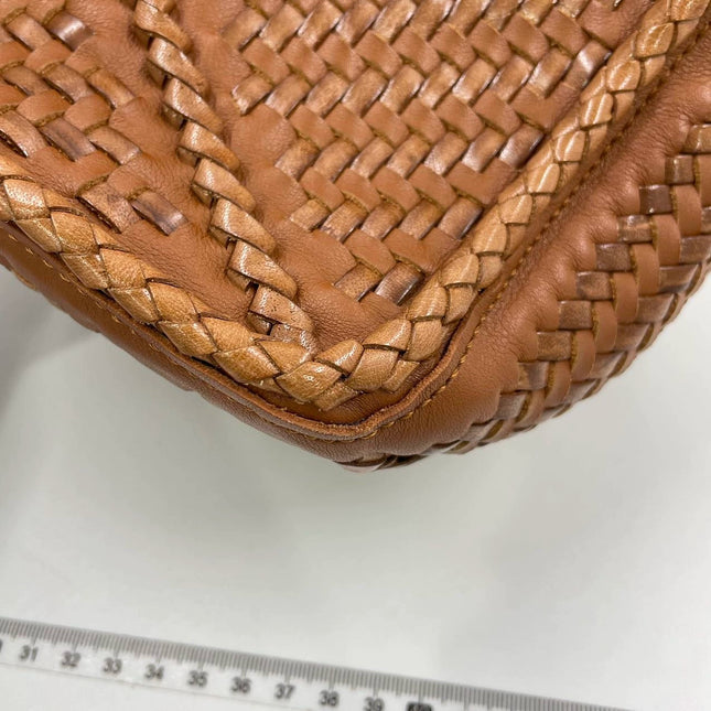 Loewe Puzzle Small Leather Woven Caramel Tan Crossbody Bag