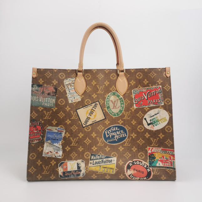 Louis Vuitton OnTheGo Large Hotel Labels Brown Monogram Crossbody Tote
