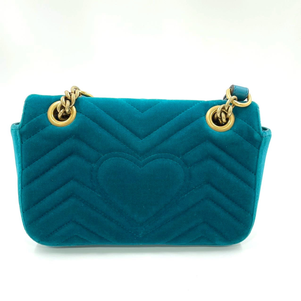 Gucci Marmont Small Flap Turquoise Blue Velvet Handbag