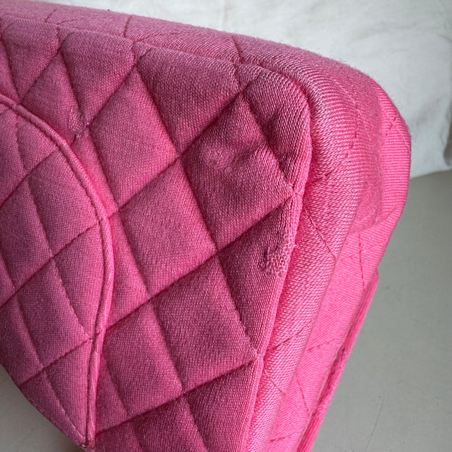 Chanel Classic Flap Medium Double Flap Pink Jersey Silver Hardware 2014