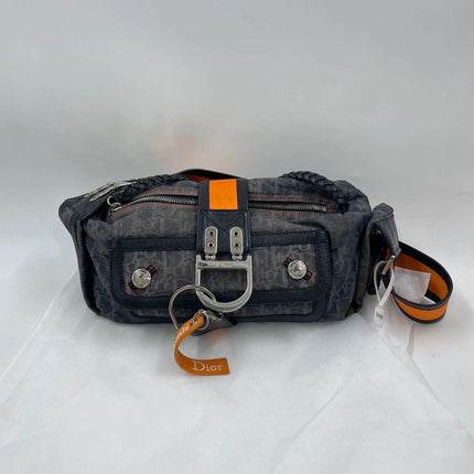 Dior Flight Medium Black Oblique Monogram Orange Strap Shoulder Bag