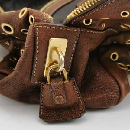Prada Brown Grommet Calfskin Leather Gold Ringlet Shoulder Bag