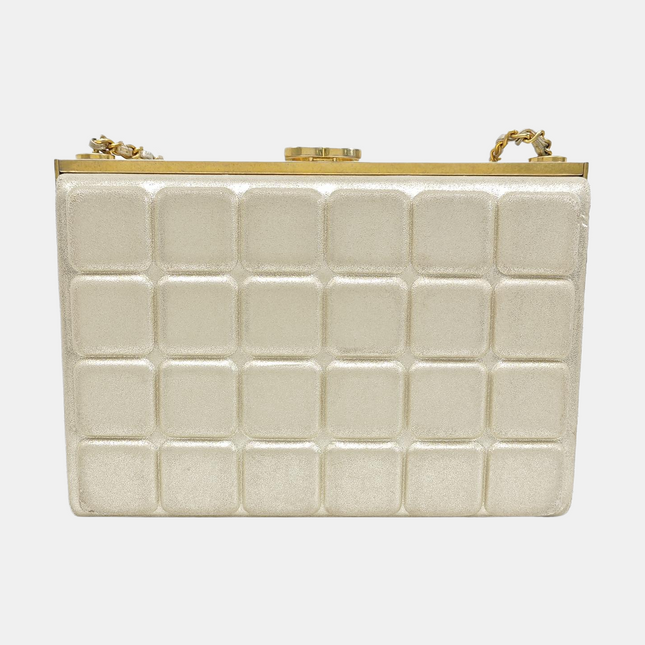 Chanel KissLock Chocolate Bar Box Metallic Gold Lambskin Crossbody Bag