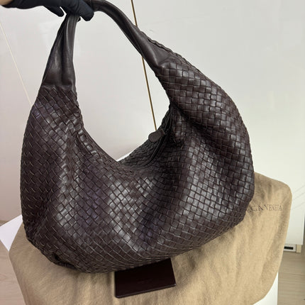 Sold Bottega Veneta Belly Hobo Intrecciato Lambskin Leather Dark Chocolate Brown Large 50cm