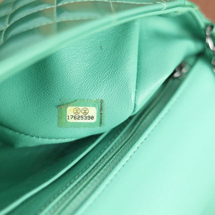Chanel Classic Flap Rectangular Mini Green Patent Leather Silver HW
