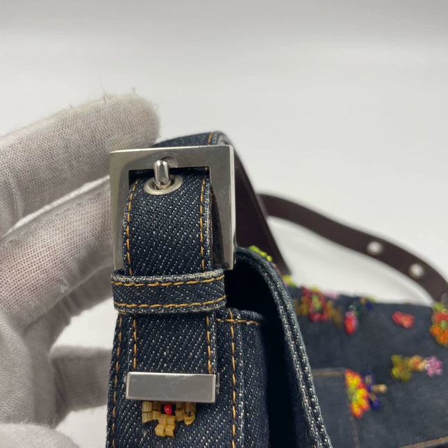 Sold Fendi Baguette Denim with Floral Beads 25 Anniversary Special Collection