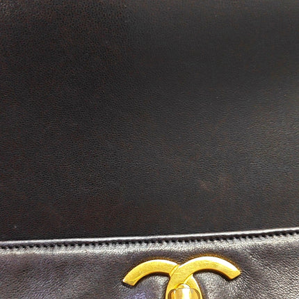Chanel Vintage Front Pocket Tote Chocolate Brown Leather Double Gold Leather Chain