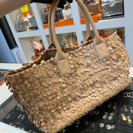 Bottega Veneta Cabat Limited Tan Poussin Paillettes Tote Beige