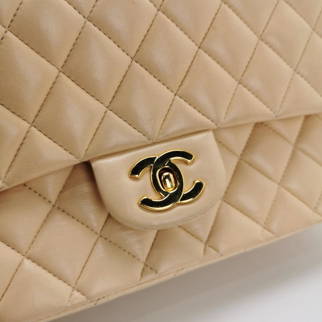 Chanel Classic Flap Medium Beige Lambskin Leather with Gold HW, 2009