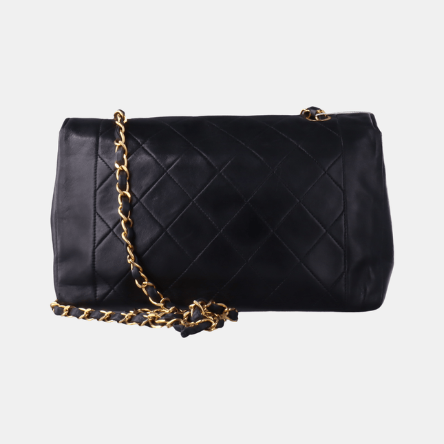 Chanel Diana CC Flap Bag Medium Vintage Black Lambskin Leather with 24k Gold HW, 1989-1991
