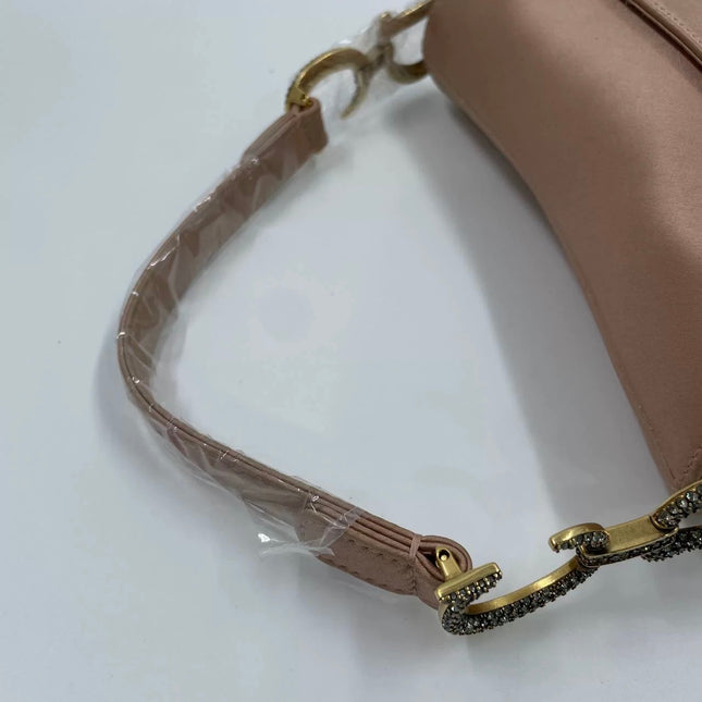 Dior Saddle Mini Pink Silk Satin with Crystal Buckle