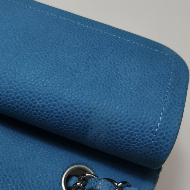 Chanel Timeless Classic Flap Medium Light Blue Caviar Leather Silver Hardware