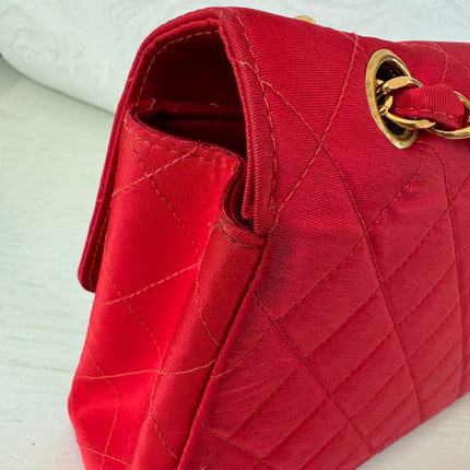 Chanel Classic Flap Medium Vintage Red Nylon Satin with 24k Gold Plated HW