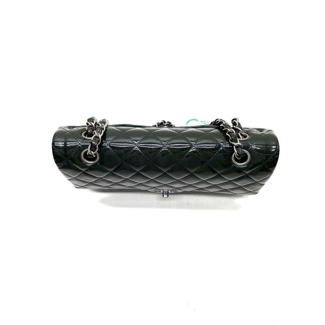 Chanel Classic Flap Medium Dark Green Patent Leather Silver Hardware, 2014-2015