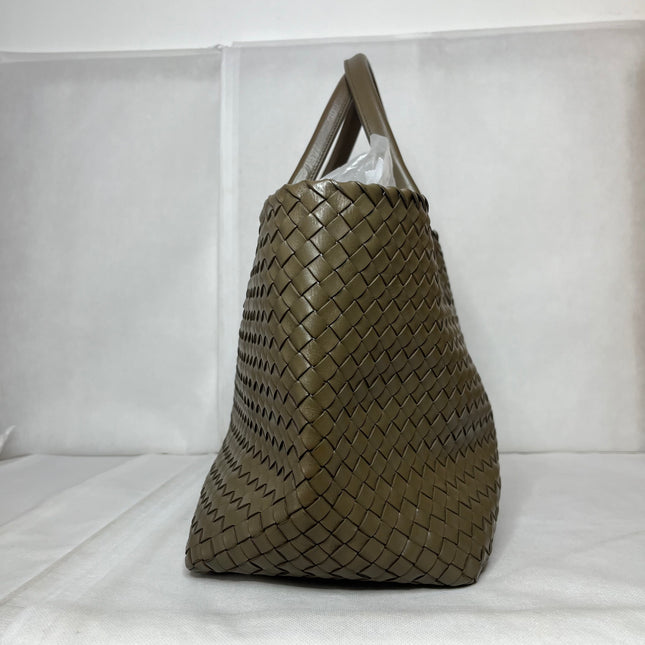 Bottega Veneta Cabat Large Intreccio Leather Tote Bag Dark Olive Green