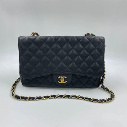Chanel Classic Flap Jumbo 2009 Black Caviar Leather Single Flap Gold Hardware