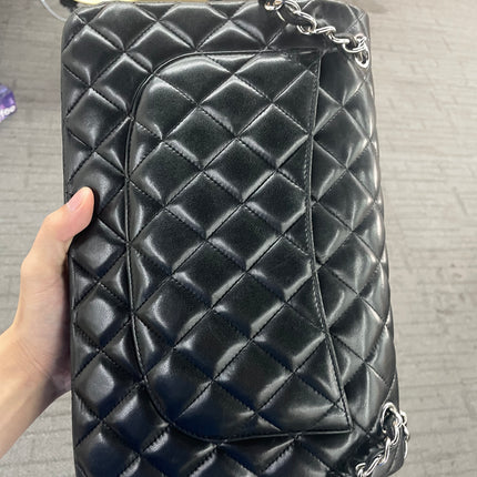 Chanel Classic Flap Jumbo Black Lambskin Leather Double Flap Silver Hardware 2012