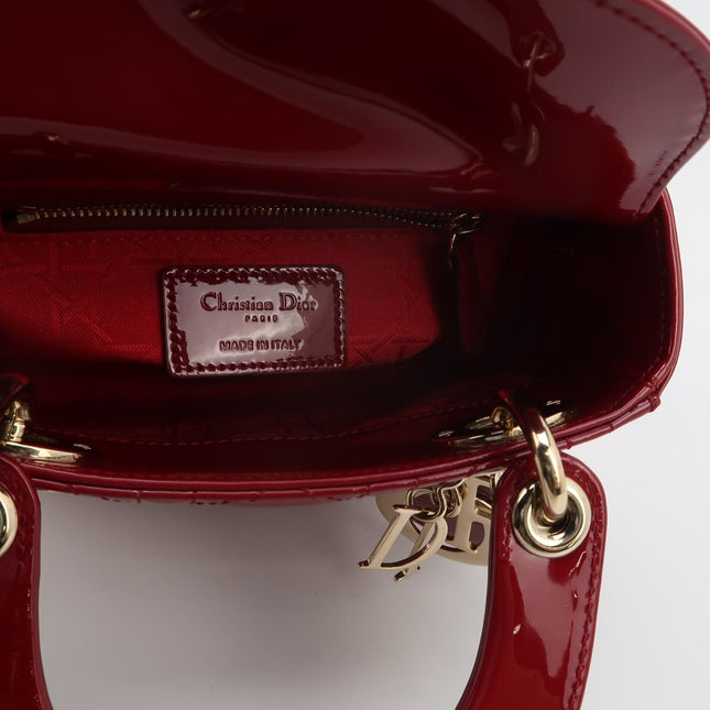 Lady Dior Mini Handbag 2017 Red Patent Leather Gold-tone Chain Strap