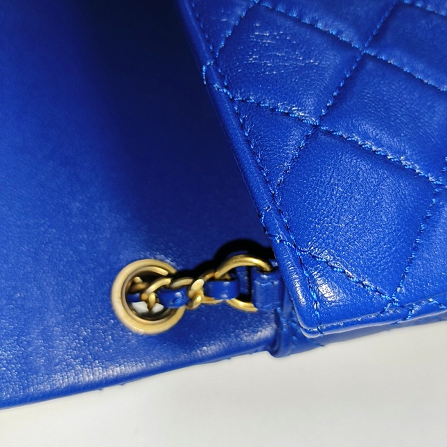 Chanel Classic Flap Rectangular Mini Blue Lambskin Pearl Crush Adjustable Gold Ball Chain