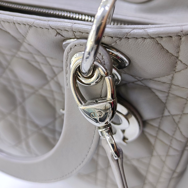 Lady Dior Medium Grey Lambskin Leather Silver Hardware Leather Strap