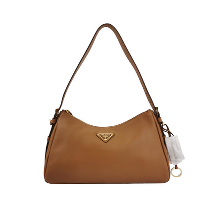 Prada Aimée Tan Brown Medium Calfskin Leather Shoulder Bag-Luxbags