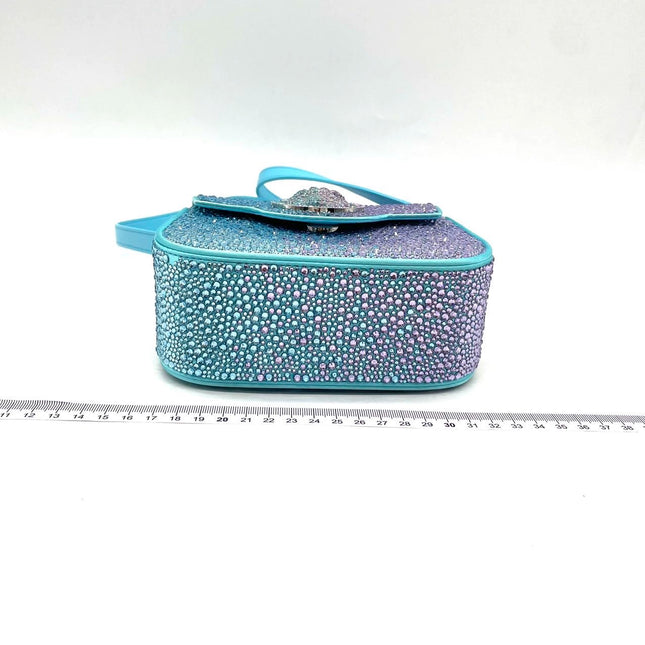 Versace La Medusa Mini Crystal Embellished Top Handle Bag in Blue Pink