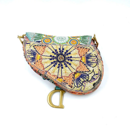 Dior In Lights Saddle Medium Multicolor Beads and Calfskin Leather Shoulder Bag