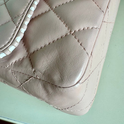 Chanel Classic Flap Medium Happy Stitch Pink Leather with Contrast White Trim