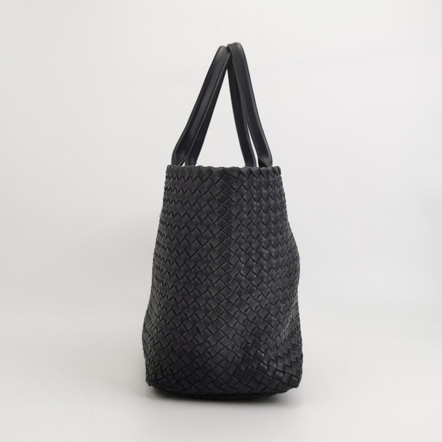 Bottega Veneta Cabat MM Intreccio Leather Tote Bag Navy 40cm