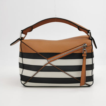 Loewe Puzzle Small Black White Brown Stripes Crossbody Bag