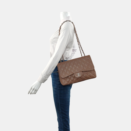 Chanel Classic Flap Jumbo 2009 Coffee Brown Caviar Leather Single Flap Silver Hardware