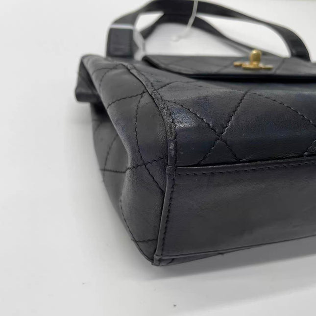 Chanel Vintage Kelly Mini Top Handle Flap Bag Black Lambskin Leather