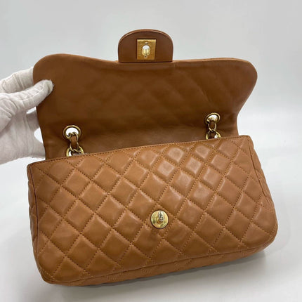 Chanel Seasonal Flap Medium Caramel Tan Brown Leather Valentine Marine Charms