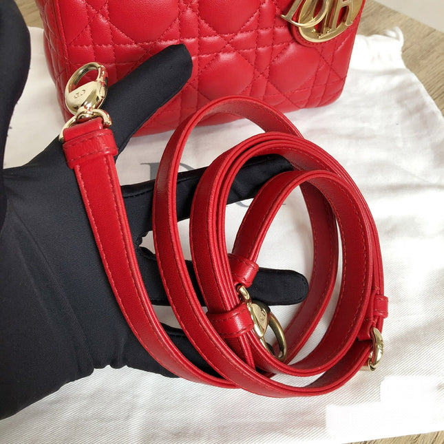 Sold Lady Dior Red Mini handbag Cannage Leather with strap