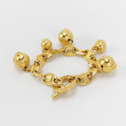 Celine 1990s Vintage Gold-tone Triomphe Planet Link Charm Bracelet