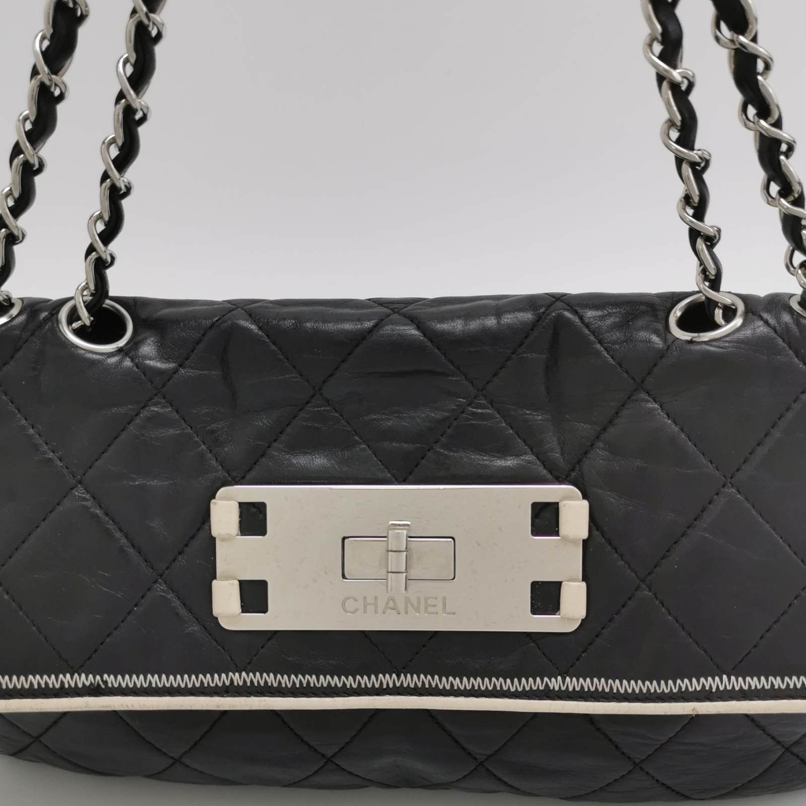 Chanel East West Mademoiselle Flap Bag 2008 Medium Black