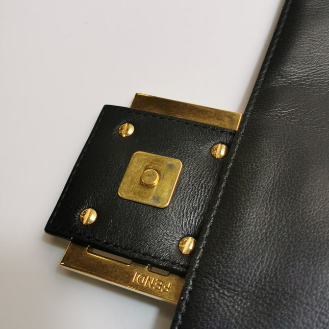 Sold Fendi Baguette Black Leather 3D FF Motif Crossbody Bag Large