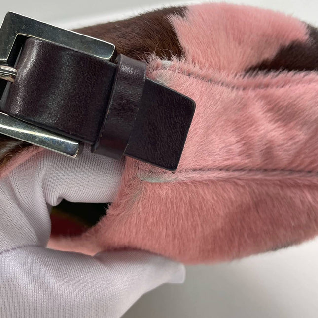 Fendi Baguette Pony-style Calfskin Leather Shoulder Bag in Pink Cow Print